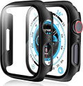 2 Pack Hard PC Case for Apple Watch Series 9 Series 8/7 41mm Screen Protector, Tempered Glass Film Hard Bumper Anti-Scratch HD Ultra-Thin Protective Cover for iWatch Series 9/8/7 41mm, Black by EWUONU