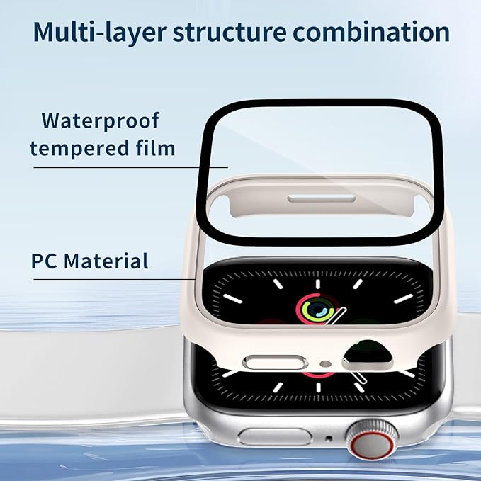 Waterproof Case for Apple Watch Series 9 Series 7 8 45mm, Built-in Screen Protector with Tempered Glass [Touch Sensitive] Cover for iWatch S9/S8/S7 Accessories 45mm, Starlight - Image 7
