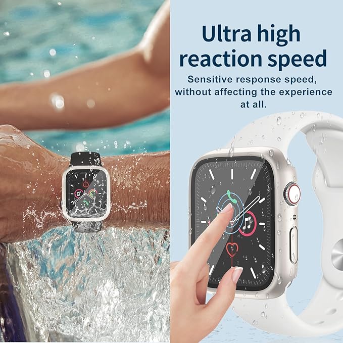 Waterproof Case for Apple Watch Series 9 Series 7 8 41mm, Built-in Screen Protector with Tempered Glass [Touch Sensitive] Cover for iWatch S9/S8/S7 Accessories 41mm, Starlight - Image 6