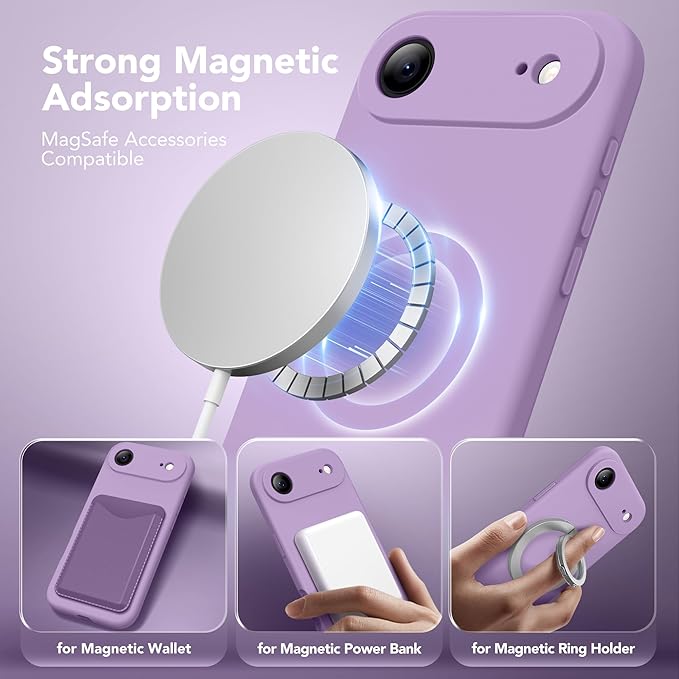 Magnetic for iPhone Air Case, Compatible with MagSafe, [Full Camera Protection][Screen Protector] Silicone Shockproof Protective Phone Case for iPhone 17 Air 6.5", Light Purple - Image 2