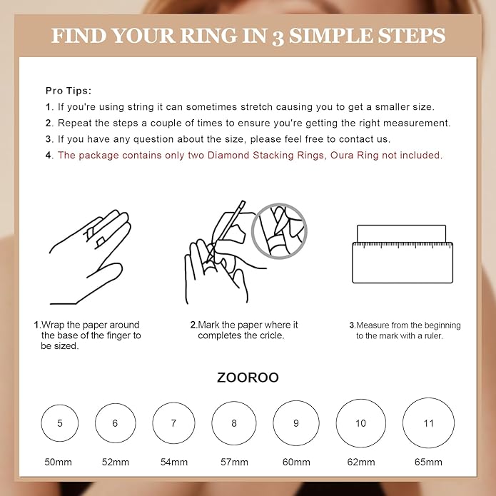 ZOOROO 2-Pack 14K Gold Plated Stacking Rings for Oura Ring Gen 4/Oura Ring Gen 3, Cubic Zirconia Simulated Diamond Oura Stack Rings for Women - Image 8