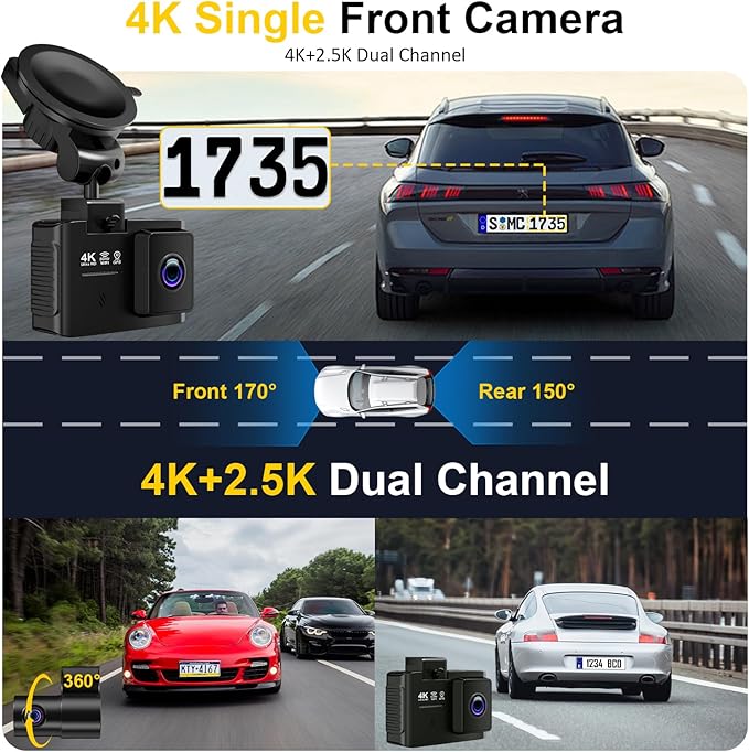 Dash Cam Front and Rear: 4K+2.5K Dual Channel Dash Cam-5GHz WiFi, GPS Dash Camera for Cars with 64GB Card, 2.0" IPS Screen, App Control,G-Sensor,Loop Recording,170°Wide Angle,Night Vision,Parking Mode - Image 2