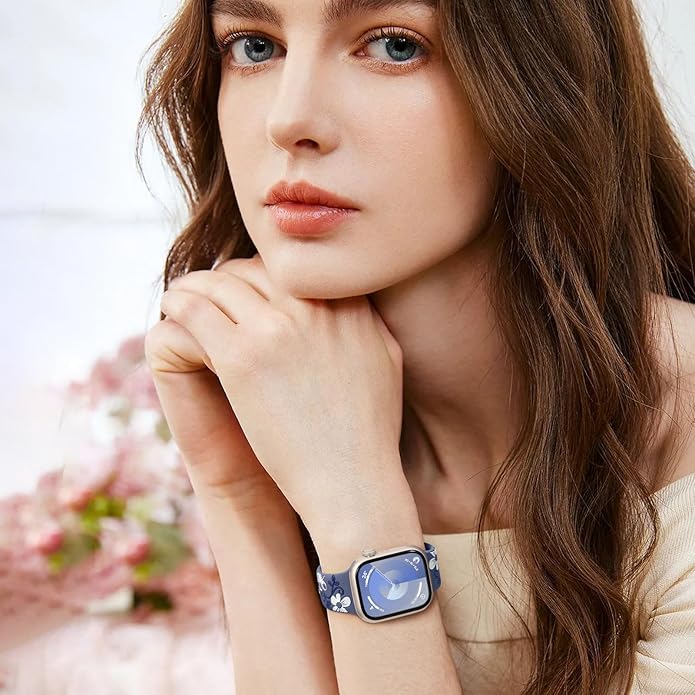 Witzon Floral Band Compatible with Apple Watch Bands For Women 40mm 41mm 38mm 42mm 44mm 45mm 46mm 49mm, Engraved Cute Flower Silicone Dressy Strap for iWatch Series 11 10 9 8 7 6 5 4 3 2 SE Ultra - Image 7