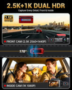 2.5K+1080P Dual Dash Cam Front and Inside, WiFi & GPS Dash Camera for Cars with 32G Card, IR Night Vision, 3" IPS Screen, Inside Car Camera for Taxi Driver, Support 256GB Max, App Control - Image 2