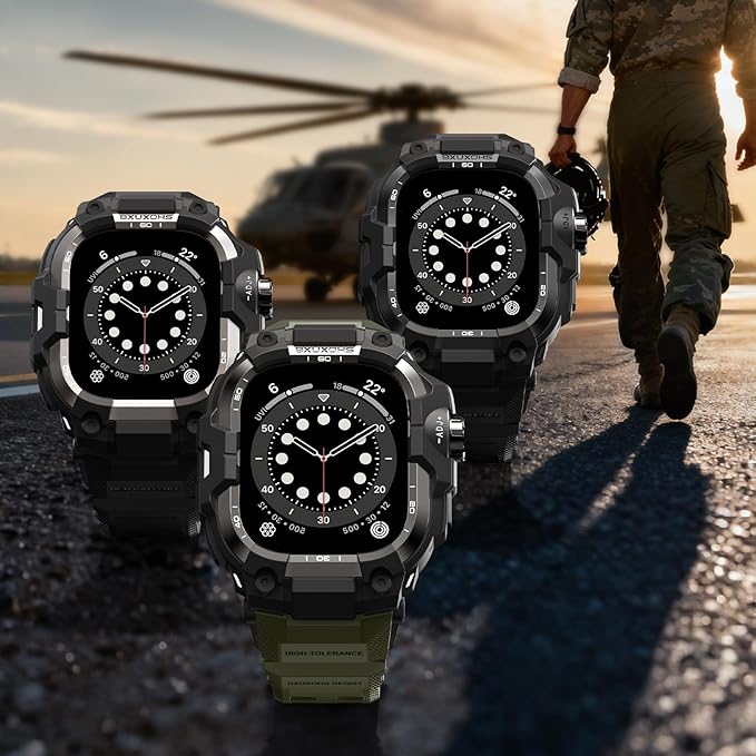BXUXOHS Rugged Case and Band for Apple Watch 44mm Men, Compatible with Apple Watch SE 3/SE 2nd Generation/SE/Series 6/5/4, Military Grade Shockproof Bumper Cover,Tactical Band Case for iWatch 6/5/4/SE - Image 9