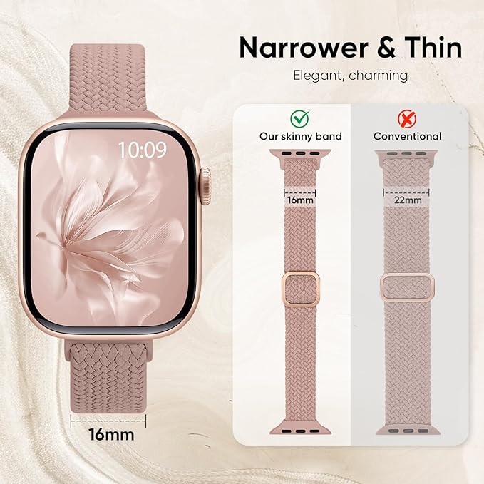 5 Pack Slim Braided Stretchy Bands Compatible with Apple Watch Band 40mm 41mm 42mm 38mm 44mm 45mm 46mm 49mm Women Men, Thin Elastic Nylon Solo Loop Straps for iWatch Series 10 9 8 7 6 5 4 3 11 SE 2/1 - Image 2