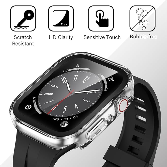Amizee 2 Pack Case Compatible with Apple Watch Series 9/8/7 45mm Case with Built-in Screen Protector, Ultra-Thin Hard PC Straight Edge Anti-Scratch Protective Cover for iWatch 45mm (Rose Gold/Clear) - Image 6