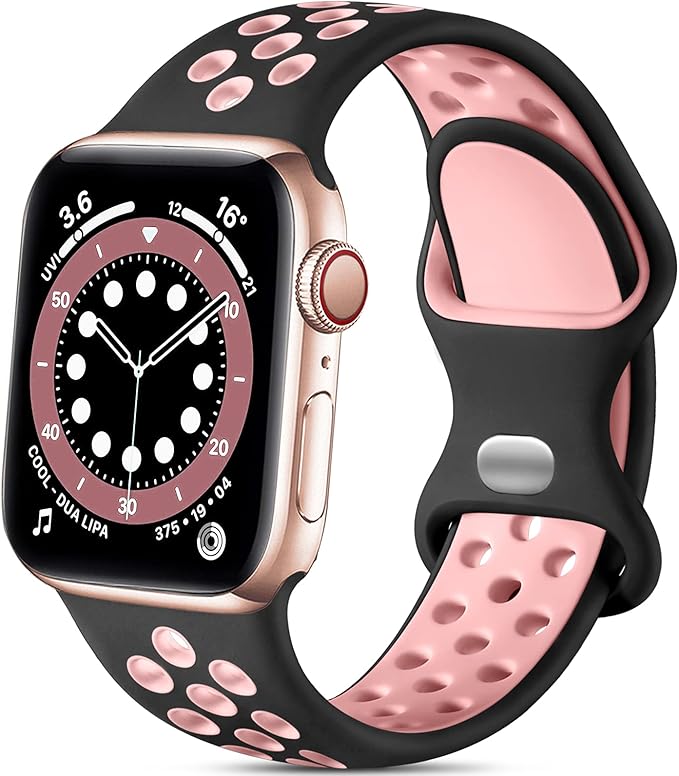 Lerobo Compatible with Apple Watch Bands 45mm 46mm 44mm 42mm 49mm Ultra 2 3 Women Men,Soft Silicone Sport Bands Replacement Wristbands for iWatch SE 3 2 Series 11 10 9 8 7 6 5 4 3 2 1,Black/Pink by Lerobo