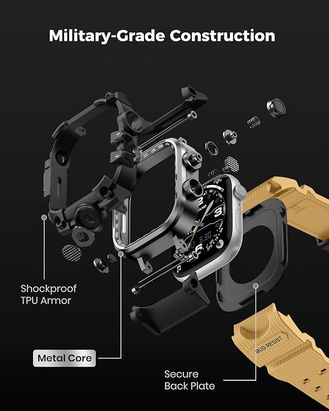 amBand Rugged Case with Band for Apple Watch 46mm, Compatible with Apple Watch (iWatch) Series 10 11, Military Grade Shockproof Bumper Cover, Tactical Band for Men, Sand Beige - Image 5