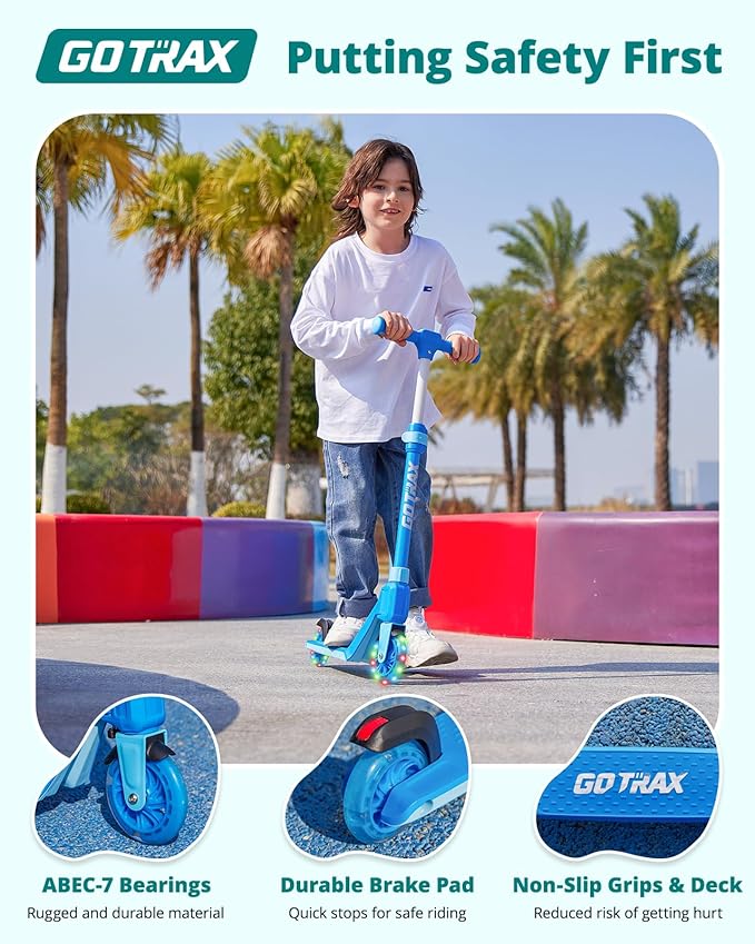 Gotrax K03 Kick Scooter for Kids, 5" LED Lighted Wheels and Adjustable Handlebars, Lightweight Design and Anti-Slip Deck, Max Load 110 Lbs, Kids Scooter for Boys & Girls Ages 3+, Blue - Image 4