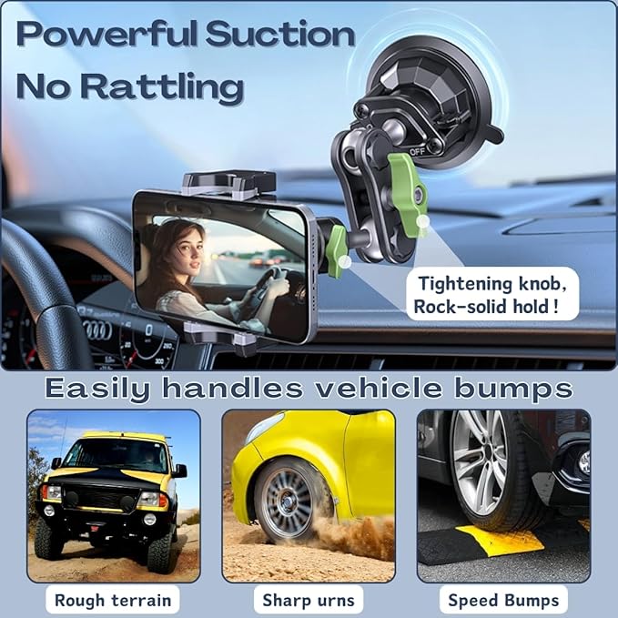 Suction Cup Phone Mount, Ultra-Stable Phone Holder for Vlog Shooting, 360 Rotation for Windshield, Roof Glass, Car Window, Fit for All Smartphones - Image 2