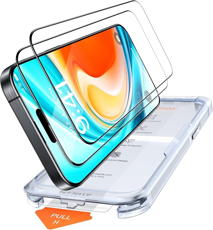 TORRAS Military-grade aerospace glass for iPhone 16 Screen Protector [9H＋Unbreakable from 12-foot Drop,Longest Durable],GlassGo X Glass for iPhone 16,2 Packs by TORRAS
