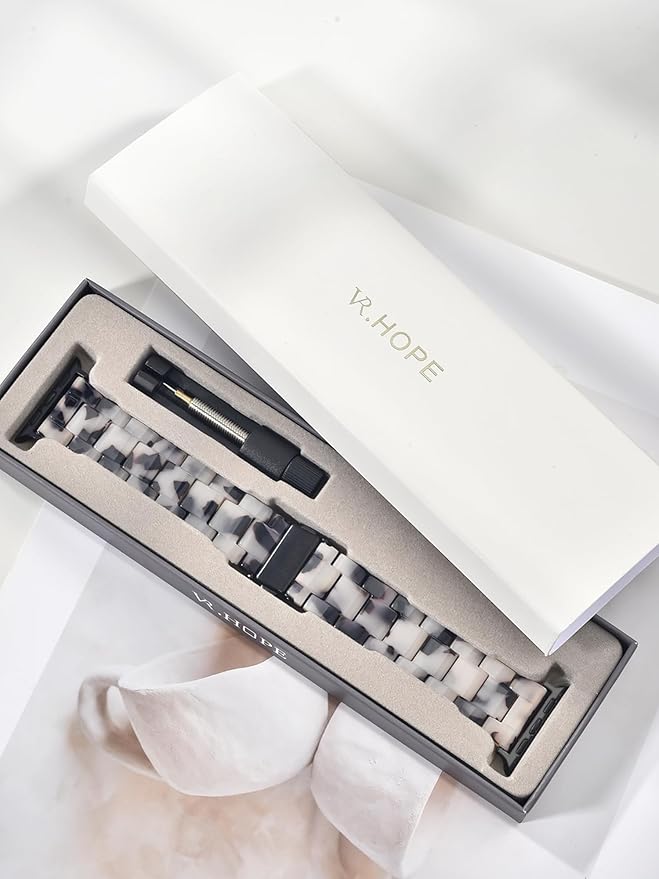 V.R.HOPE Resin Watch Band Compatible with Apple Watch Band for Women 38mm 40mm 41mm 42mm Tortoise Fashion Lightweight Bracelet Strap for iWatch Series 11/10/9/8/7/6/5/4/3/2/1/SE3 (Black Floral) - Image 9