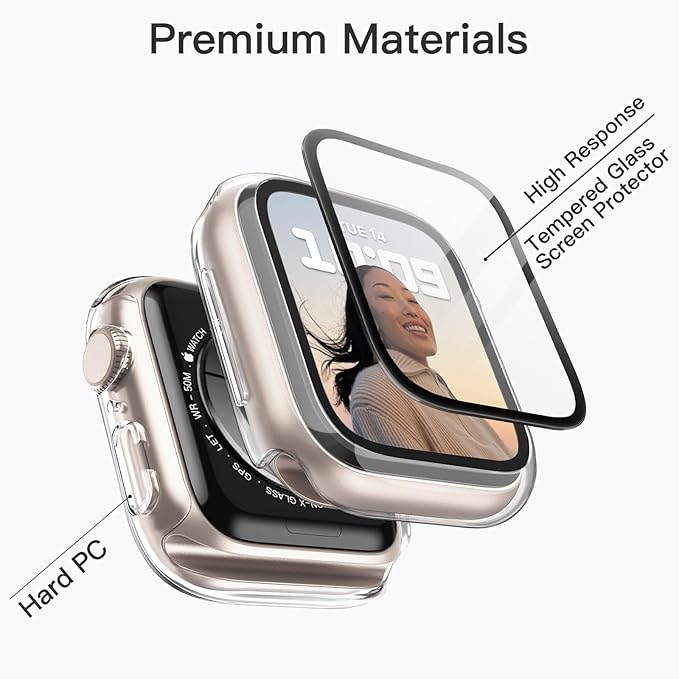 JETech Case with Screen Protector for Apple Watch Series 9 8 7 41mm, Overall Protective Cover, Built-in Tempered Glass Film High Sensitivity, 2 Pack (Clear) - Image 2