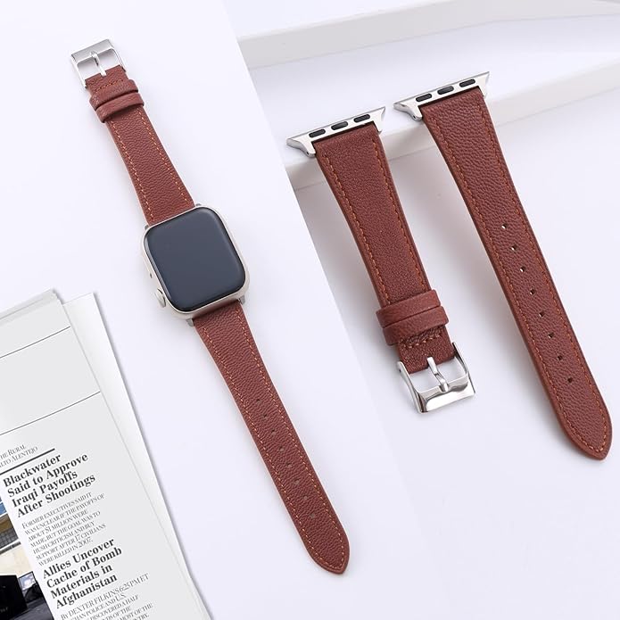 Soft French Goatskin Women Slim Leather Watch Band Compatible with Apple Watch 38mm 40mm 41mm 42mm 44mm 45mm 46mm 49mm, Thin Leather Strap Replacement for iWatch Series Ultra SE 10 9 8 7 6 5 4 3 2 1 - Image 2