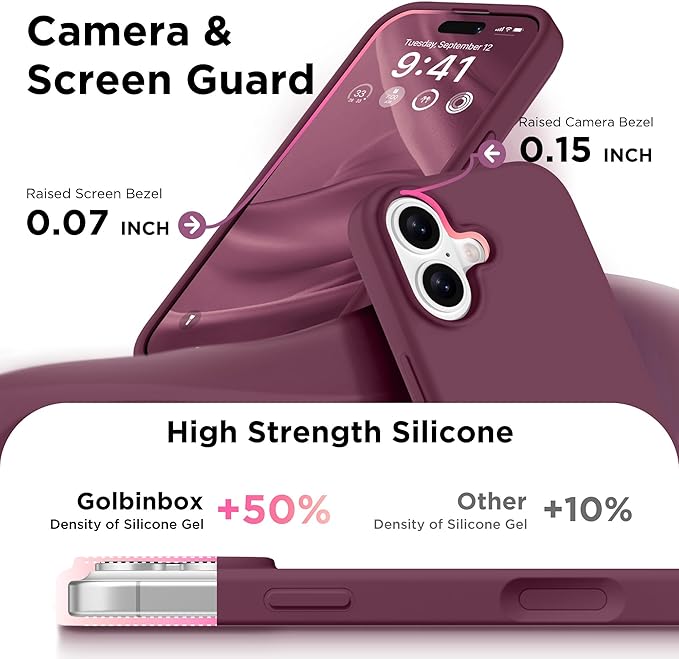 GolbinBox Magnetic for iPhone 17 Case, Compatible with MagSafe, Screen Protector + Camera Lens Protector, Liquid Silicone Shockproof Phone Cover with Anti-Scratch Microfiber Lining, Wine Red - Image 7