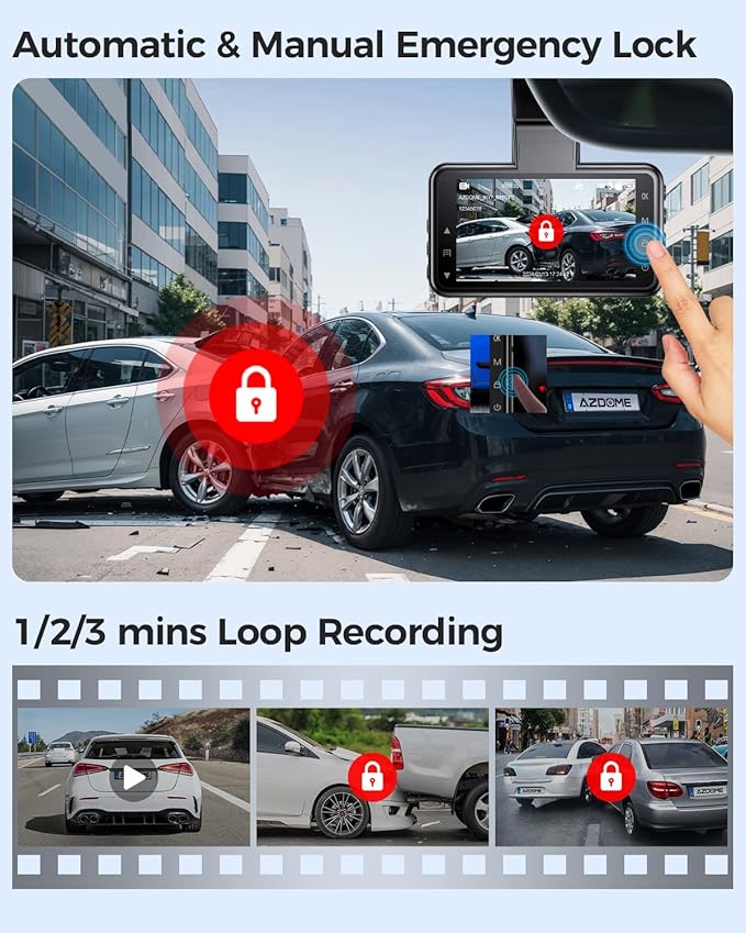 AZDOME Front WiFi Dash Cam 1296P HD with 3" LCD Screen, Dashboard Camera with 150° Wide Angle, Night Vision, ADAS, G-Sensor, Loop Recording, 24/7 Parking Mode, Supports 128GB SD Card (M17) - Image 6