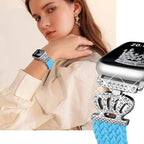 Braided Band Compatible with Apple Watch Bands 40mm 38mm 41mm 42mm 44mm 45mm 46mm 49mm,Magnetic Soft Nylon Stretchy Strap with Designer Bling Crown Strap for Series 10/9/8/7/6/5/4/3/2/SE/Ultra - Image 2
