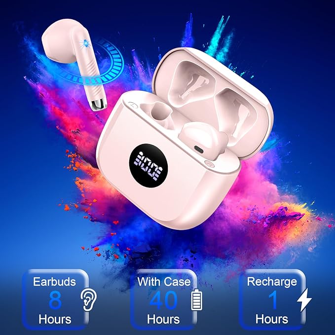 Wireless Bluetooth 5.4 Earbuds, Ear Buds LED Power Display Headphones 6D Stereo, Bluetooth Earbuds in-Ear Noise Cancelling Mic, 40H Playback Mini Case IP7 Waterproof Sports Earphones for Android iOS - Image 5