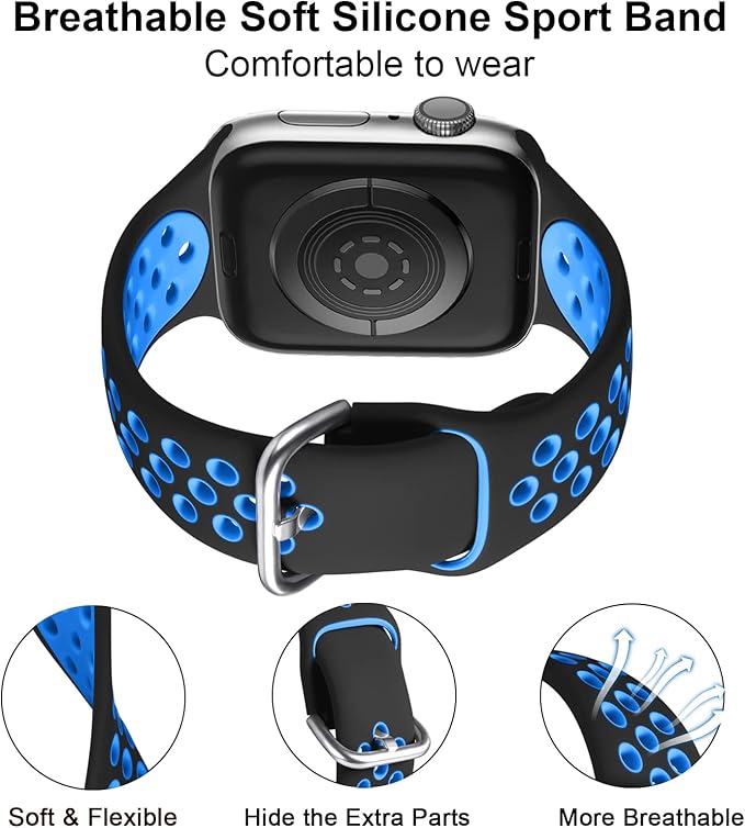 Lerobo 3 Pack Sport Bands Compatible with Apple Watch Band 44mm 46mm 45mm 42mm 49mm Men Women,Soft Silicone Breathable Band for iWatch SE Ultra 3 2 for iWatch Series 11 10 9 8 7 6 5 4 3 2 1 - Image 2