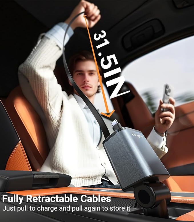 Retractable Car Charger【4-in-1 Fast Charging】 69W Cigarette Lighter Adapter USB C Car Phone Charger [2025 Ultra-Compact] USB C Cigarette Lighter Adapter for iPhone 16 Pro Max Galaxy S25 S24 Pixel - Image 3