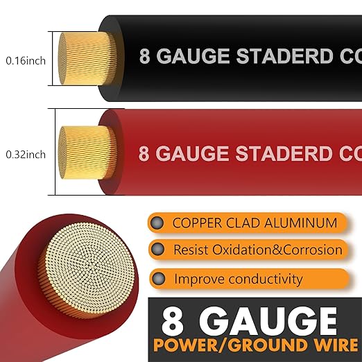 Jeemiter 8 AWG CCA Wire Kit - 100ft Total (50ft Red & 50ft Black) | Complete Power & Ground Cable for Car Audio, RV, Solar | Includes Lugs & Heat Shrink Tube - Image 2