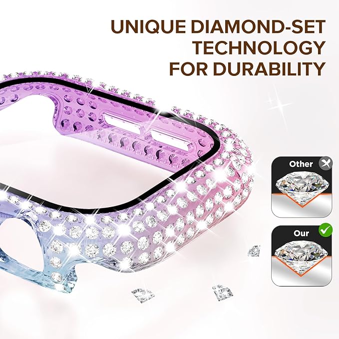 KADES Compatible with Apple Watch Series 11 10 46mm, Bling Full Diamond Rhinestone Protective Case with Built-in Screen Protector, Sparkling iWatch Protective Bumper Cover, Iridescent - Image 4