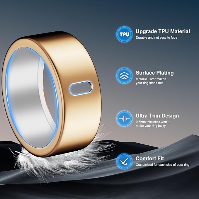 Cover Compatible for Oura Ring Gen 4/Gen 3 Horizon/Gen 3 Heritage,(NOT Compatible with Oura Ring 4-Ceramic), Charging Directly,TPU Finger Protector for Workout Women Men-Gold+Rosegold-Size 6 - Image 4