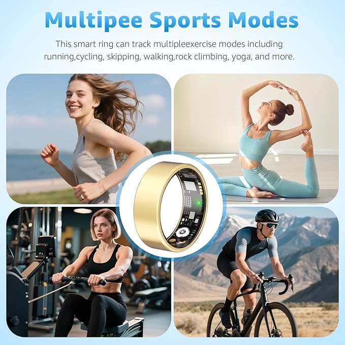 Smart Ring Health Tracker for Women & Men, Fitness Ring with Heart Rate Blood Oxygen, Sleep Monitor, Step Tracker, IP68 Waterproof Compatible with iOS & Android, No Subscription Fee (Gold, 9) - Image 4