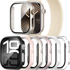 6 Pack Case with Tempered Glass Screen Protector Compatible with Apple Watch Series 9/8/7 45mm, Ultra-Thin Full Protective Face Cover Hard PC Bumper Case for iWatch 45mm Accessories by Nxtudy