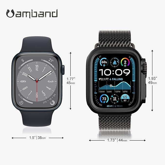 amBand 3 in 1 Metal Case Compatible with Apple Watch Series 9/8/7 45mm, W1 Protector Rugged Bumper with Watch Crown + Back Cover, Black - Image 8