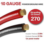 10 Gauge Wire (100ft Each - Red/Black) Copper Clad Aluminum CCA with 4 PCS 40A Fuse Holder,20PCS Lugs Terminal Connectors and 3:1 Heat Shrink Tubing for Car Amplifier Power & Ground Cable - Image 3