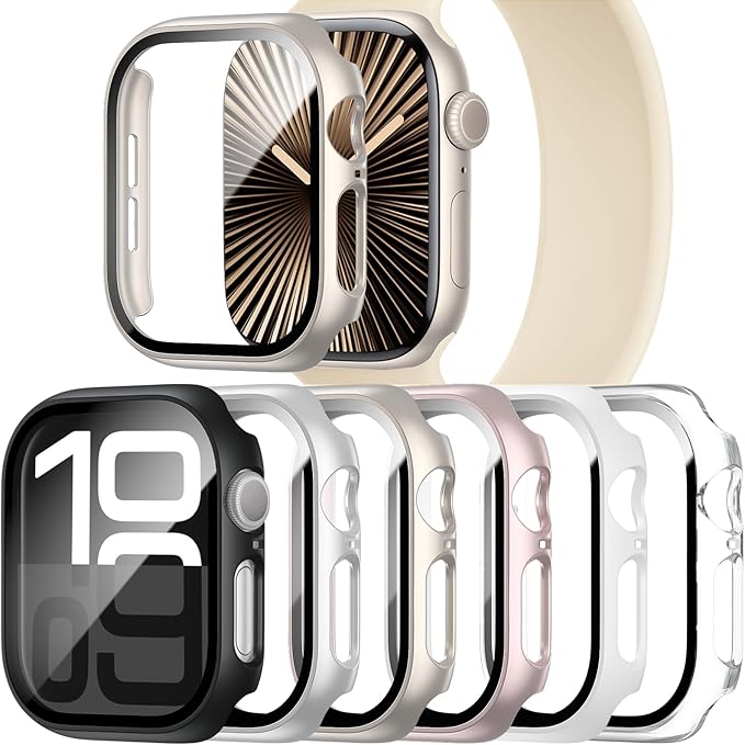 6 Pack Case with Tempered Glass Screen Protector Compatible with Apple Watch Series 4/5/SE/6/SE2/SE3 40mm, Ultra-Thin Scratch Resistant Hard PC Cover for iWatch 40mm by Nxtudy