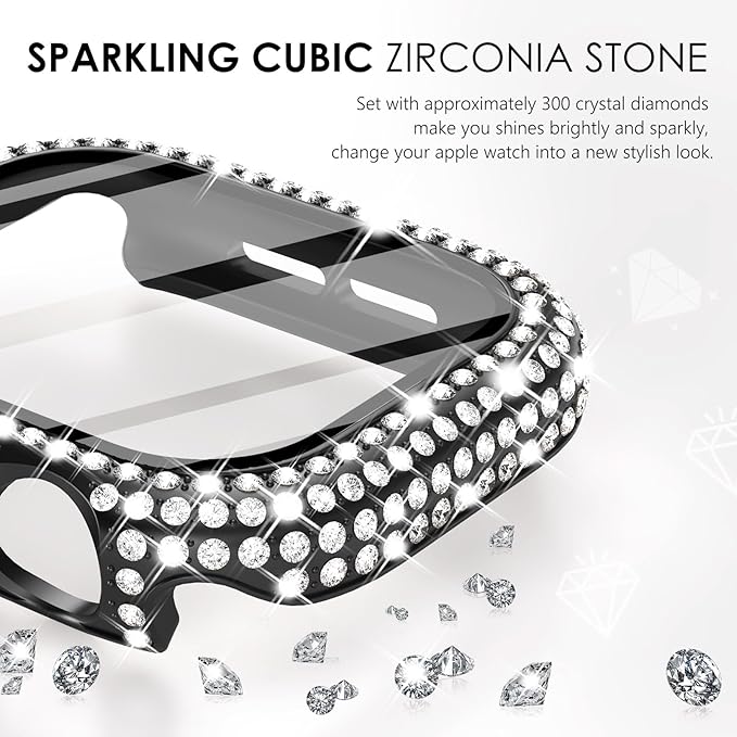 Surace Compatible with Apple Watch Series 11 Series 10 Case, 300 Crystal Diamonds with Screen Protector Overall Protective Case Face Cover Bling Bumper Case for Apple Watch 10 11 42mm, Black - Image 2