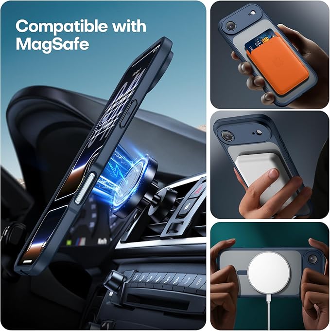 ImpactStrong Magnetic Guard Designed for iPhone 17 Air Case [Camera Protection] [Military Grade Drop Tested] [Compatible with MagSafe] Slim Translucent Matte Phone Case (6.6") - Navy Blue - Image 7