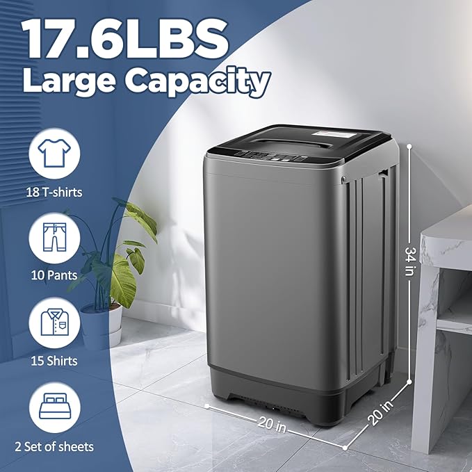 YASHE 17.6 lbs Portable Washing Machine, Full Automatic Compact Washer with Drain Pump, 10 Wash Programs, 8 Water Levels, LED Display, Portable Washer Machine for Apartment, RV, Dorm and Home - Image 4