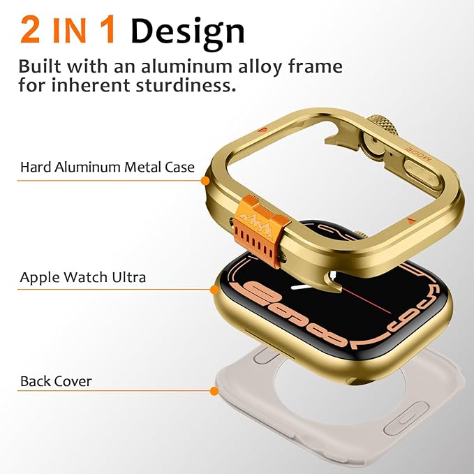 Amizee Metal Case Compatible with Apple Watch Series 9/8/7 45mm with Back Cover, Rugged Protective Bumper Cover for iWatch 45mm, Gold - Image 5