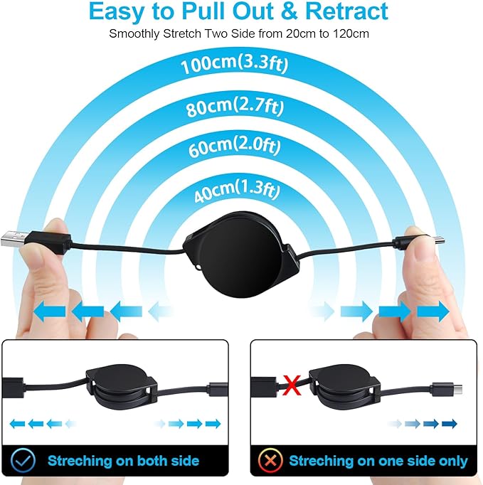 Retractable USB C Cable,3.3FT Fast USB Type C Charging Cable Android Phone Charger Car Cord for iPhone 17e 17 Air 17 Pro 17 Pro Max 16 Pro Max 15,Samsung Galaxy A17 A16 5G S26 Ultra,Pixel 10a 10 Pro - Image 4