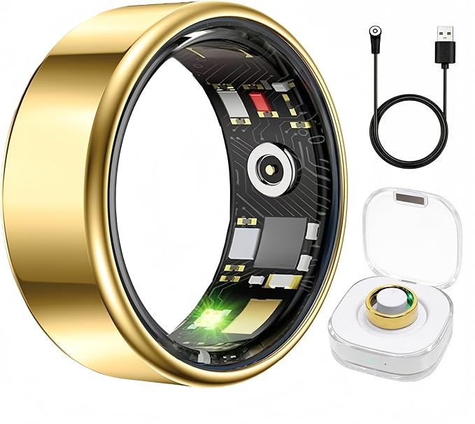 Smart Ring Health & Fitness Tracker for Men & Women, Heart Rate, SPO₂, Sleep & Activity Monitoring, IP68 Waterproof, Long Battery Life, Family Care Mode, No Subscription Fee (Gold, 9) by SmartRingHealthFitness