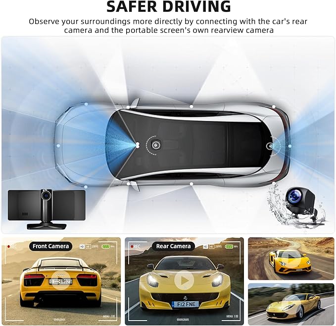 10.26 Inch Carplay Screen for Car, Portable CarPlay Screen with Wireless Carplay & Android Auto, 4K Dash Cam/1080P Backup Camera/GPS Navigation/Mirror Link/Bluetooth, Car Touch Screen with 64GB TF - Image 3