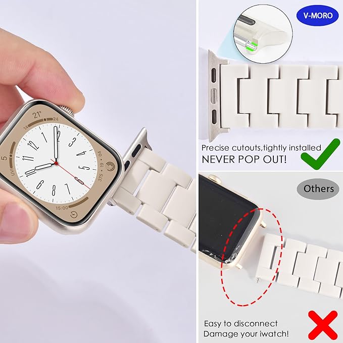 V-MORO Resin Band Compatible with Apple Watch Bands Series 11/10/9/8/7 Fashion Lightweight Bracelet 42mm/41mm/40mm/38mm for iWatch 6/5/4/3/2/1/SE with Starlight Buckle Women Men(Starlight) - Image 6
