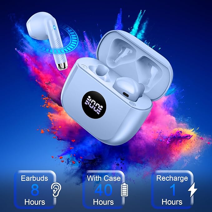 Wireless Earbuds, Bluetooth 5.3 Ear Buds LED Power Display Headphones Bass Stereo, Bluetooth Earbuds in-Ear Noise Cancelling Mic, 40H Playback Mini Case IP7 Waterproof Sports Earphones for Android iOS - Image 7