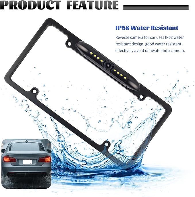 License Plate Backup Camera,170° Wide Angle License Plate Camera with LED HD Night Vision Design,Water Resistant Back up Cameras for Cars for US Licenses Plates,Cars,SUVs - Image 4