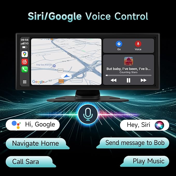 Wireless Carplay Screen for Car with 4K Dash Cam, 11.26 inch Portable A-pple CarPlay & Android Auto in Cell Touchscreen with Backup Camera, Mirror Link/Navigation/Bluetooth/Siri/FM - Image 5
