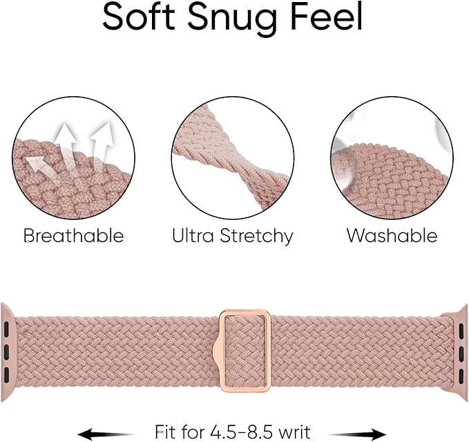 6 Pack Braided Stretchy Bands Compatible with Apple Watch Band 38mm 40mm 41mm 42mm 44mm 45mm 46mm 49mm Women Men, Adjustable Nylon Solo Loop Elastic Straps for iWatch Series 11 10 9 8 7 6 5 4 SE Ultra - Image 5