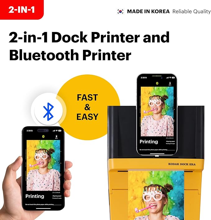 KODAK Dock Era 4x6'' Desktop Photo Printer, 50 Sheets, Docking & Bluetooth Smartphone Printer for iPhone & Android, Instant Color Prints, 4PASS Dye Sublimation - Image 3