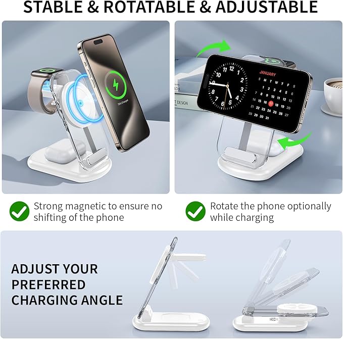 RYND 2026 Travel Wireless Fast Charging Station,Magnetic 3 in 1 Charger with Light for iPhone16 15 14 13 12 Pro Max Plus,Apple Watch Series & Air pods 4 3 2 Pro-Gifts for Wife & Husband(Pink) - Image 5
