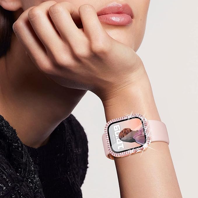 Surace 41mm Case Compatible with Apple Watch Series 9 Series 8 Series 7 Case with Screen Protector, Bling Diamond Overall Protective Case Compatible with Apple Watch Series 7 & 8 & 9 41mm, Pink - Image 7