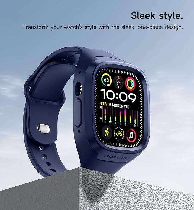 SURITCH Sport Band for Apple Watch Ultra 3/2/1 49mm & iWatch Series 9/8/7/6/5/4/SE3/SE2/SE 45mm 44mm 41mm 40mm, Soft Silicone Shockproof Rugged Protective Strap with Case for Women Men - Image 4