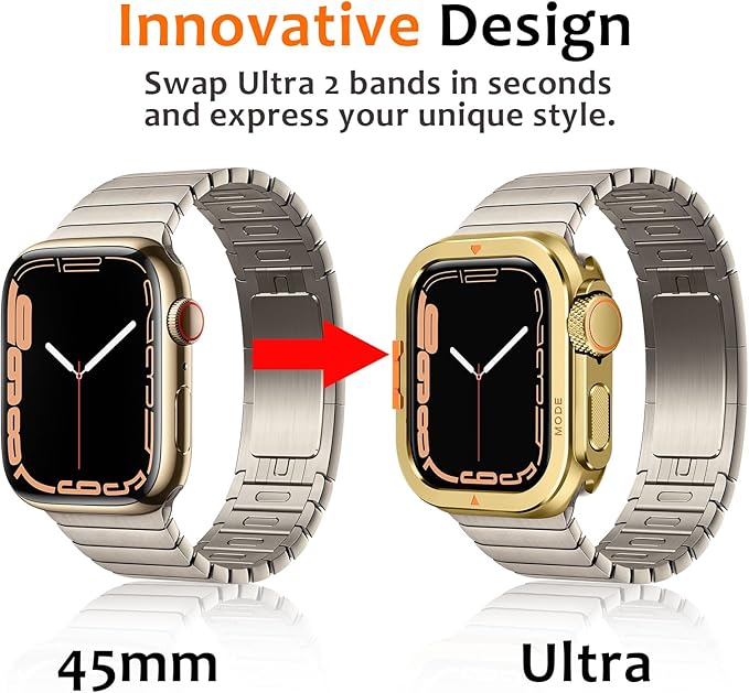 Amizee Metal Case Compatible with Apple Watch Series 9/8/7 45mm with Back Cover, Rugged Protective Bumper Cover for iWatch 45mm, Gold - Image 2